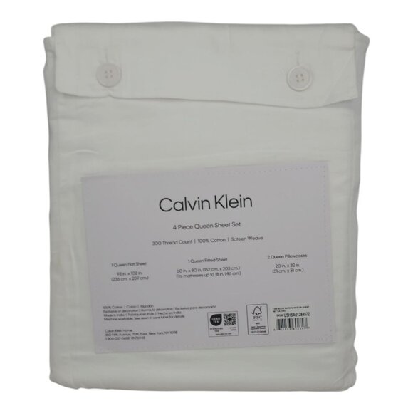 Calvin Klein 4 Piece Queen Sheet Set 100% Cotton Sateen Fits Mattress 18" Deep - Picture 2 of 8